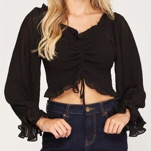 She + Sky Off the Shoulder smocked Top